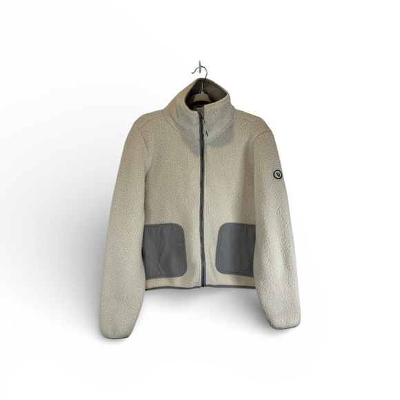 Vuori Alpine Sherpa  Full Zip Cream and Gray Fleece Jacket Size Medium - Picture 2 of 6